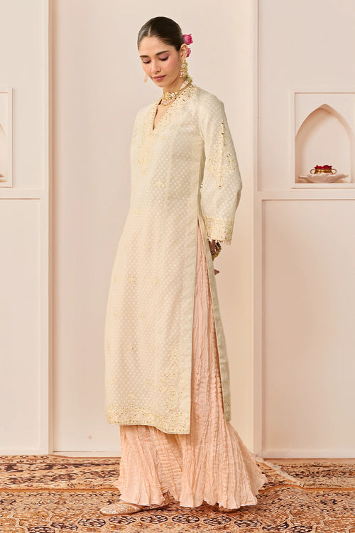 Ruhani Daisy Ivory Long Kurta with Skirt and Dupatta