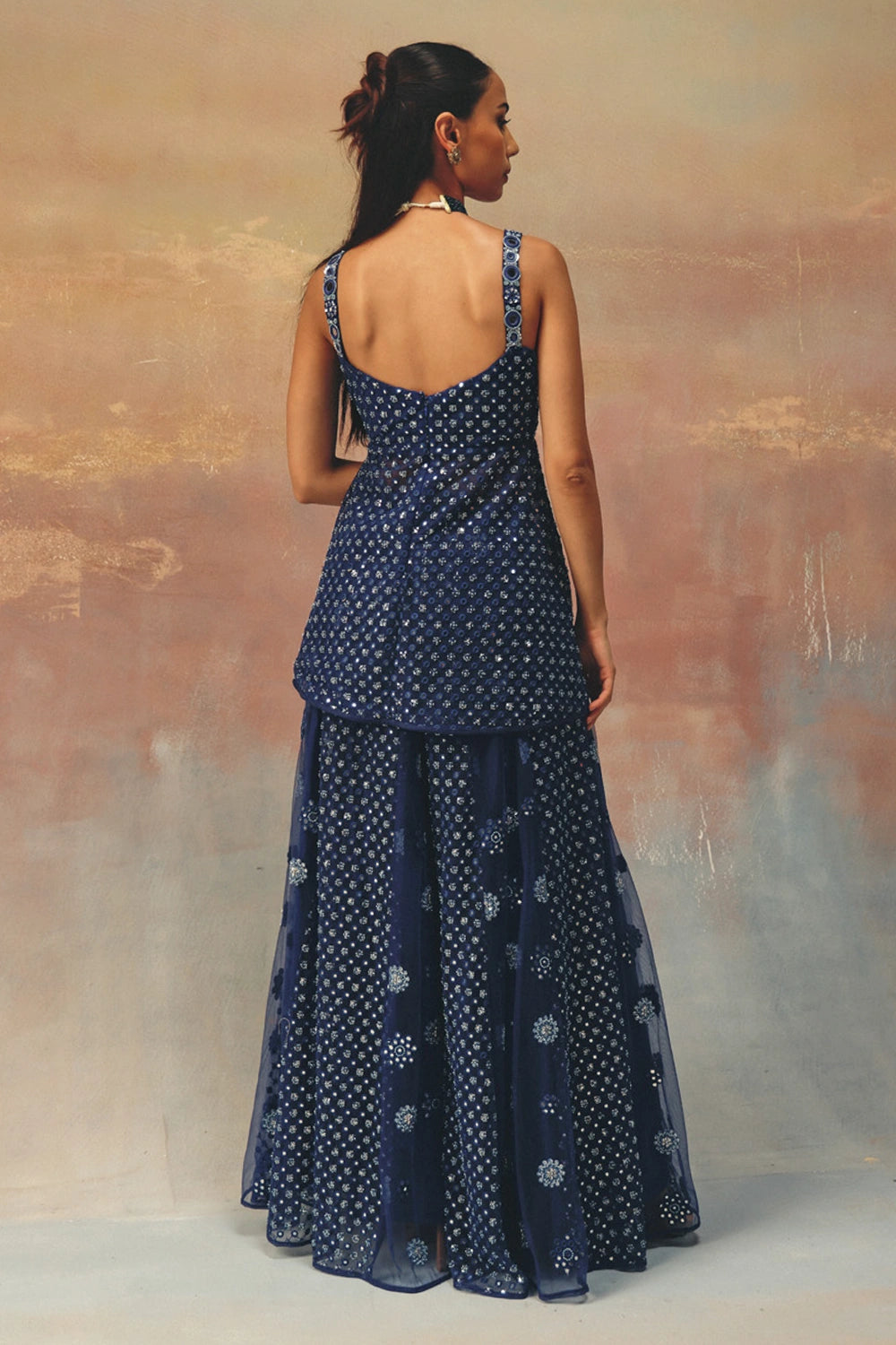 Blue Peplum Top with Flared Shararas