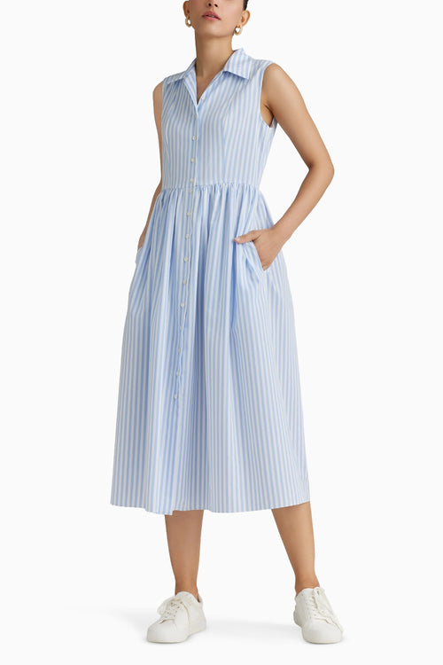 Blue Striped Long Tennis Dress