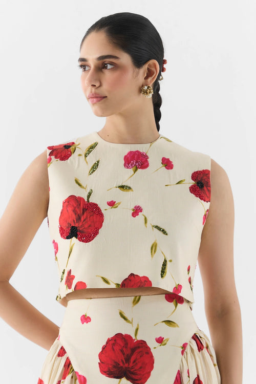 Sisley Rose Crop Top And Skirt Set
