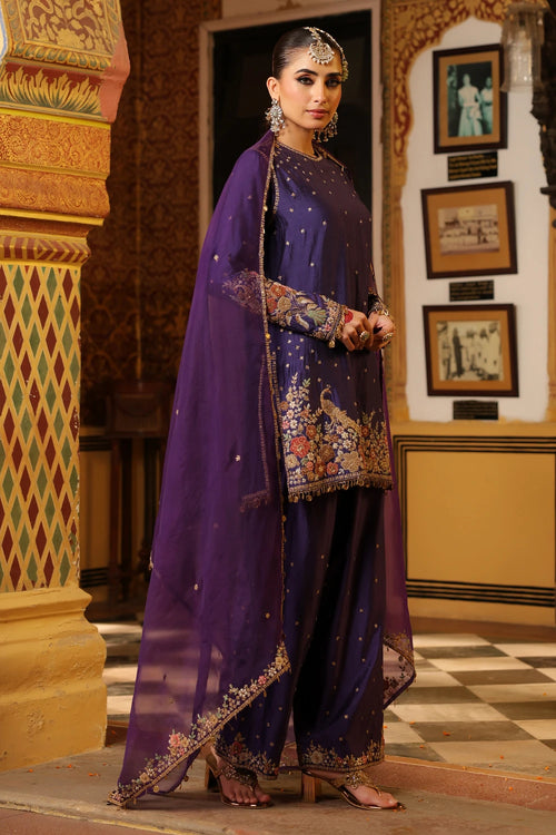 Ahista Purple Mayur Applique Short Kurta Set