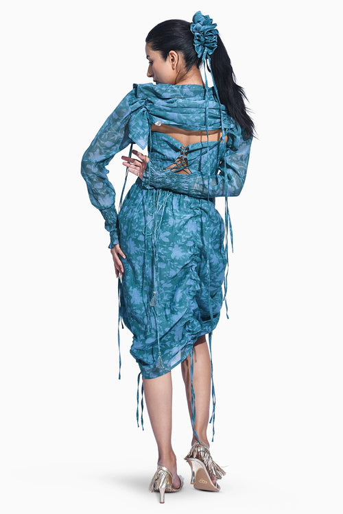 Blue Mori Ruched Corset Set