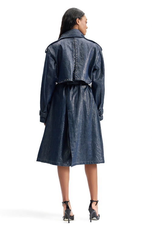 Serpentine Foil Denim Trench Coat
