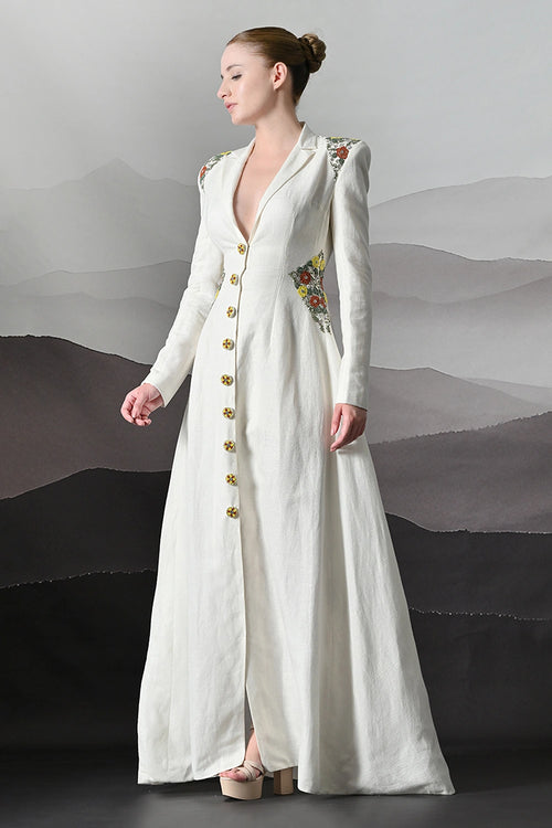 Ivory Dress Crafted With Delicate Embroidered Accents