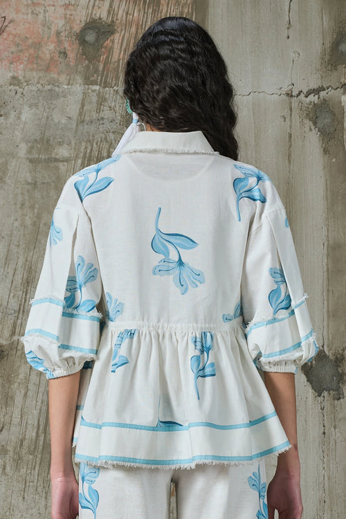 Moonlit Bloom Drawstring Peplum Top