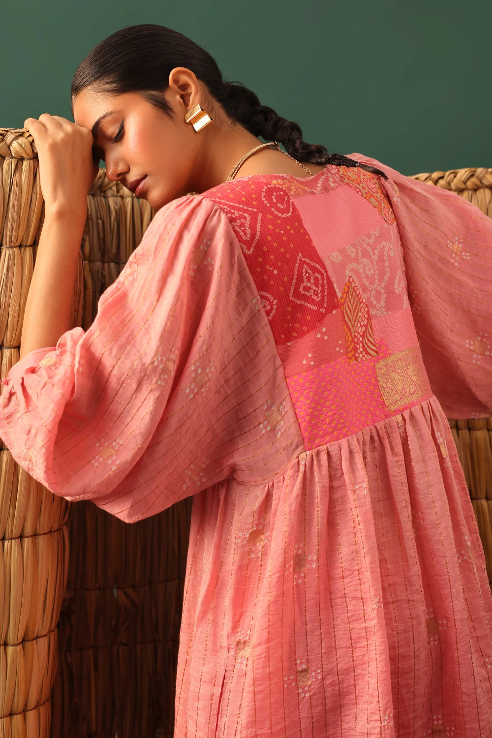 Pink Chanderi Patchwork Suit Set