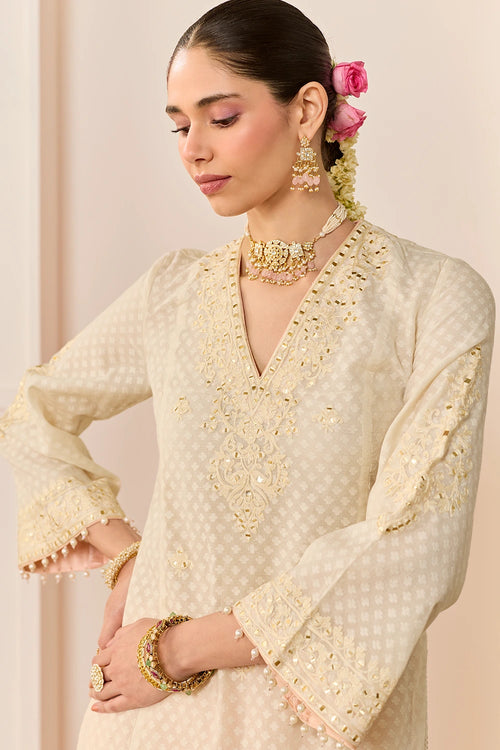 Ruhani Daisy Ivory Long Kurta with Skirt and Dupatta