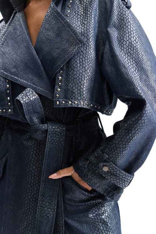 Serpentine Foil Denim Trench Coat