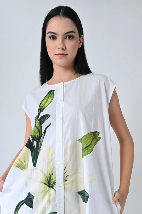 Soft Ivory Floral Printed Dress