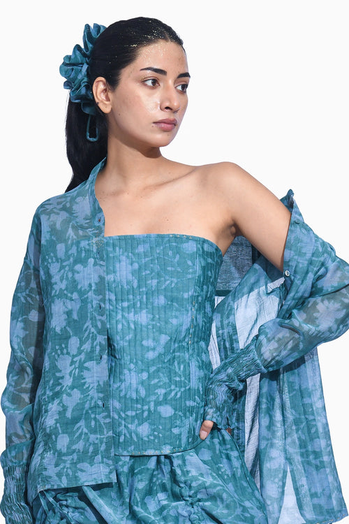 Blue Mori Ruched Corset Set