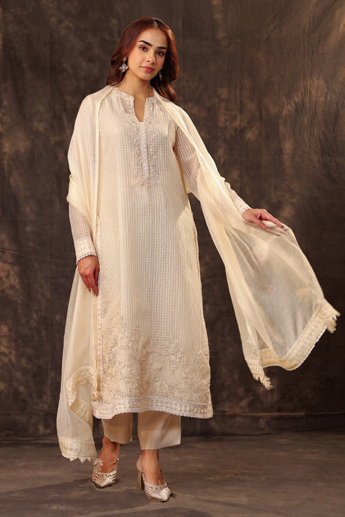 Vaayu Ivory Straight Long Kurta Set