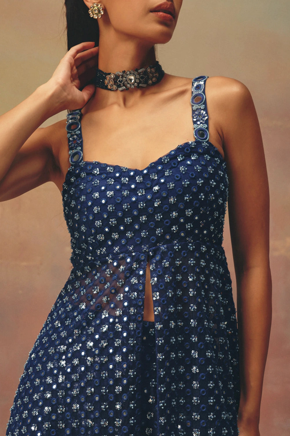 Blue Peplum Top with Flared Shararas