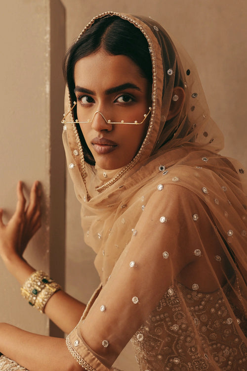Peach Mirror Spread Tulle Dupatta