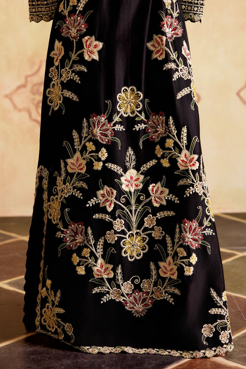 Black Contrast Embroidered Dress Kurta with Tie-Up Belt