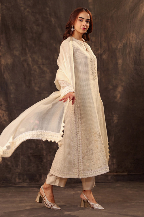 Vaayu Ivory Straight Long Kurta Set