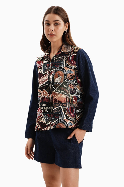 Stamp Jacquard Jacket with Dark Herringbone Sleeve