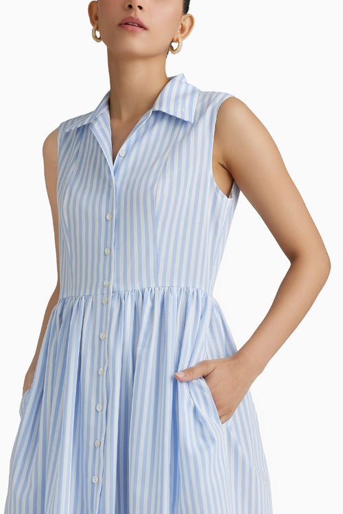 Blue Striped Long Tennis Dress