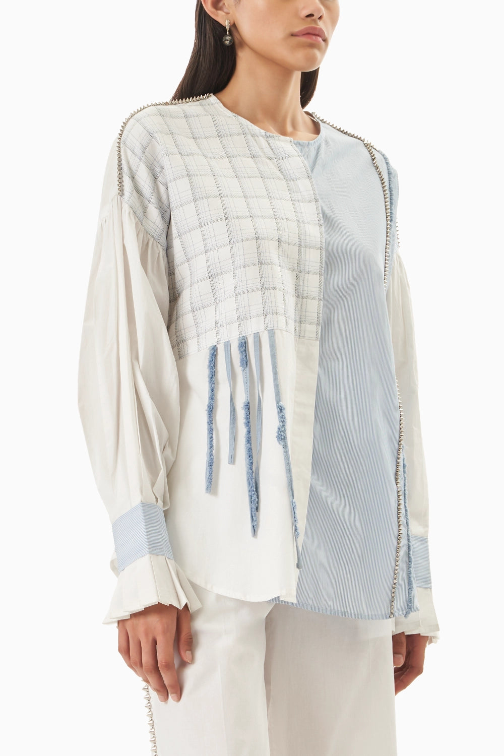 Blue and White Cotton 2 Panel Shirt