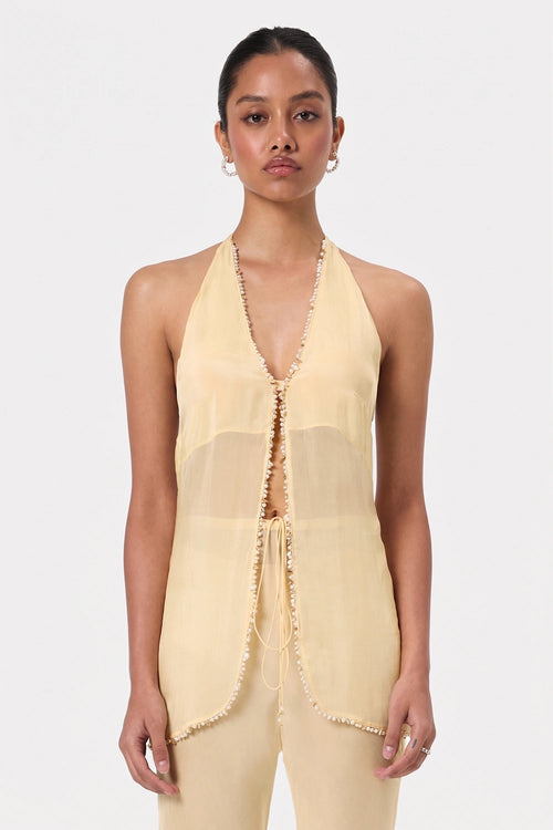 Butter Shell Trim Halter Top