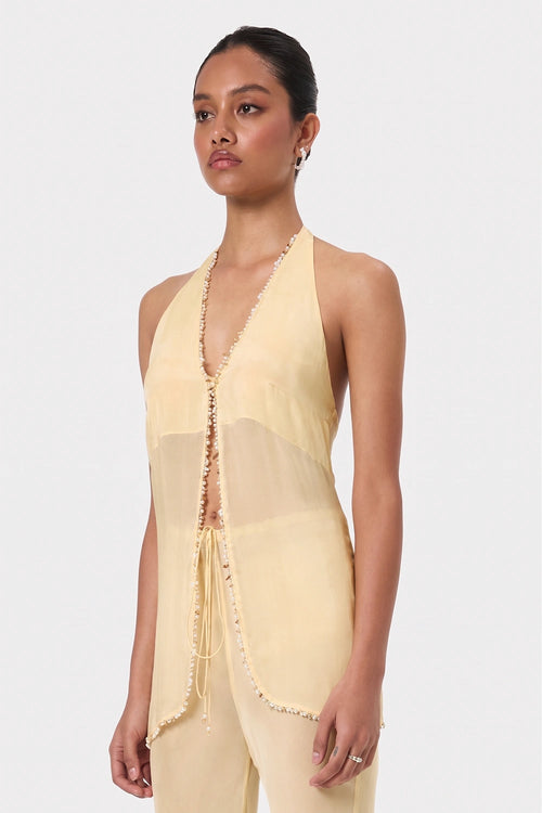 Butter Shell Trim Halter Top