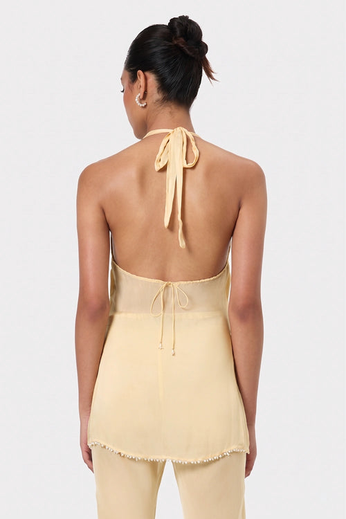 Butter Shell Trim Halter Top
