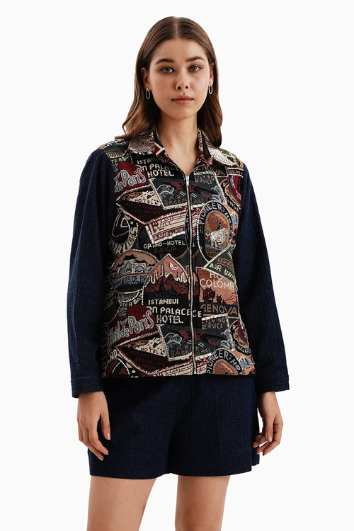 Stamp Jacquard Jacket with Dark Herringbone Sleeve