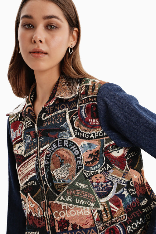 Stamp Jacquard Jacket with Dark Herringbone Sleeve