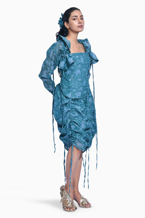 Blue Mori Ruched Corset Set