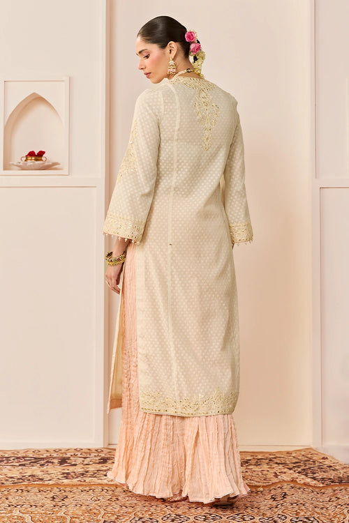 Ruhani Daisy Ivory Long Kurta with Skirt and Dupatta