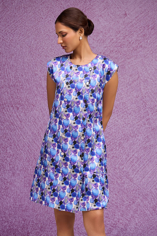 Blue Aquarelle Print Jacket Dress