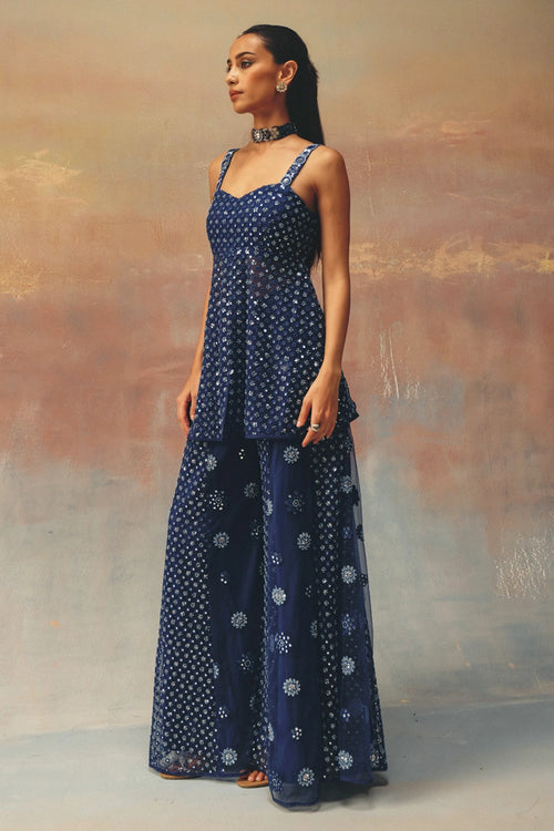 Blue Peplum Top with Flared Shararas