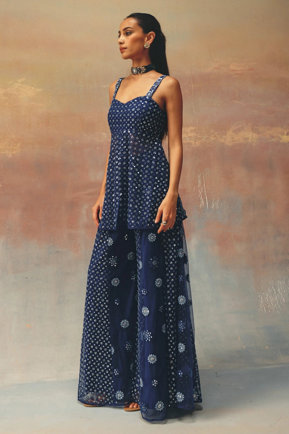 Blue Peplum Top with Flared Shararas