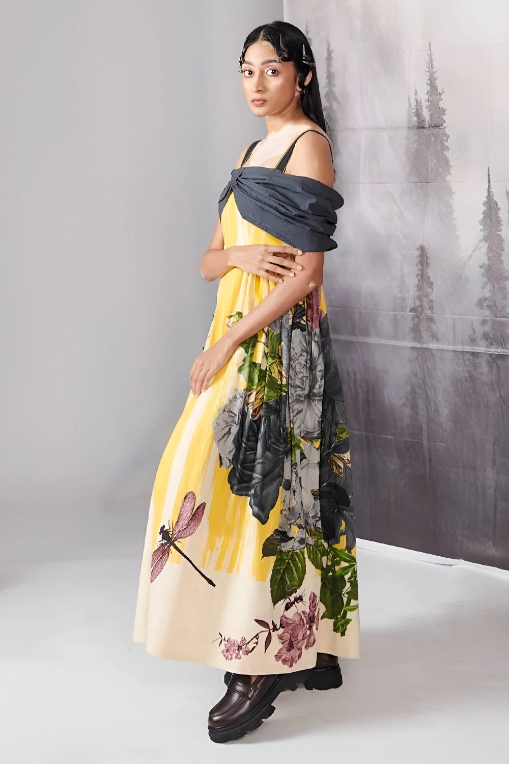 Yellow Scratch Print Dress