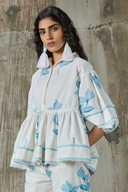 Moonlit Bloom Drawstring Peplum Top