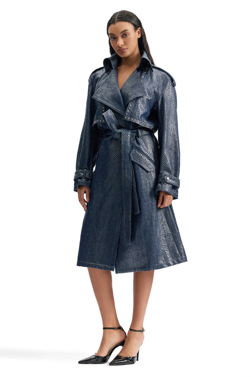 Serpentine Foil Denim Trench Coat