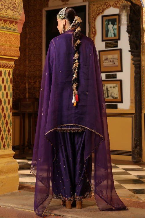 Ahista Purple Mayur Applique Short Kurta Set