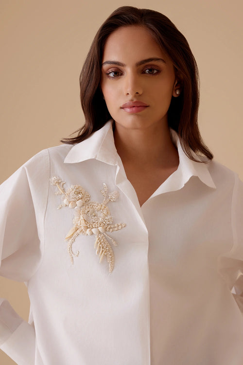 Nisha White Cotton Shirt