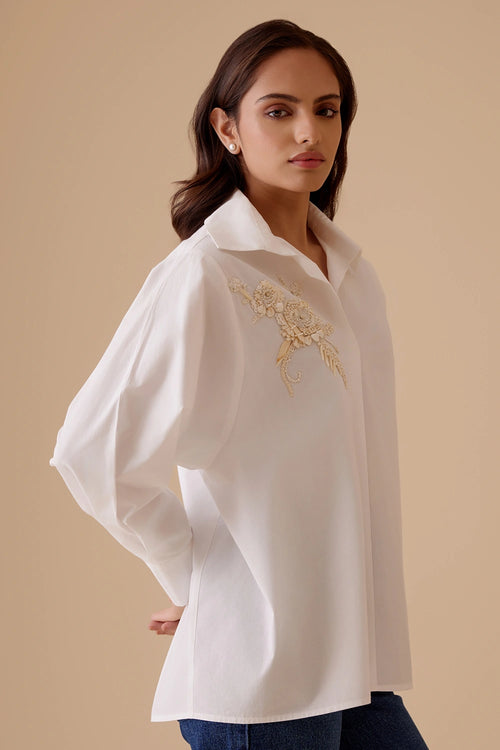 Nisha White Cotton Shirt