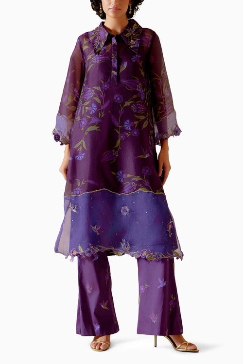 Tara Purple Printed Kurta Set
