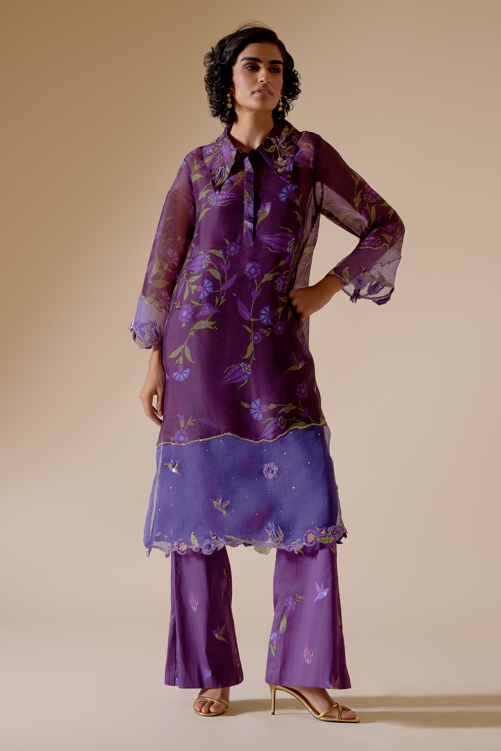 Tara Purple Printed Kurta Set