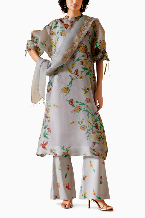 Bia Grey Printed Kurta Set with Dupatta