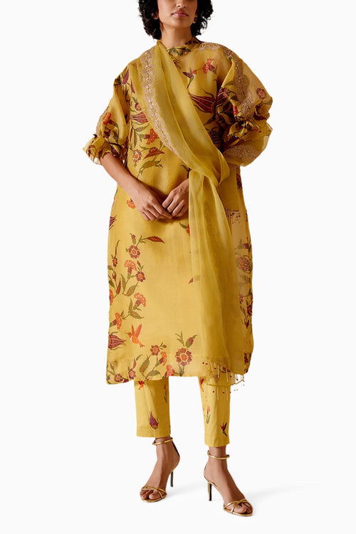 Bia Yellow Printed Kurta Set with Dupatta