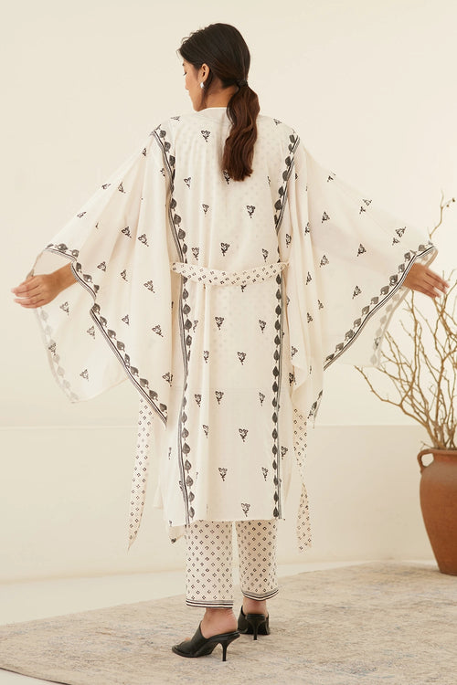 Vanilla White Kimono Kurta Set