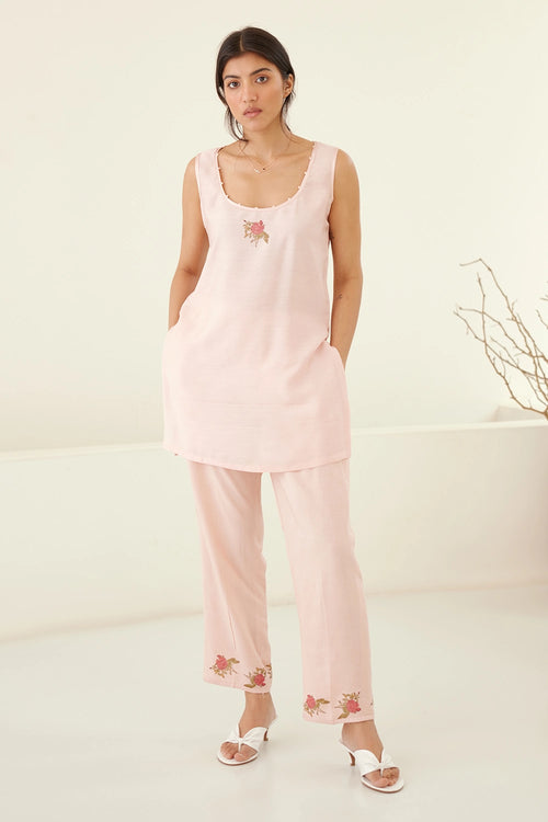 Crystal Pink Gathered Tunic Set