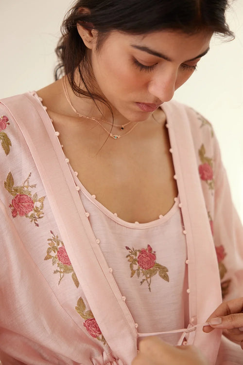 Crystal Pink Gathered Tunic Set