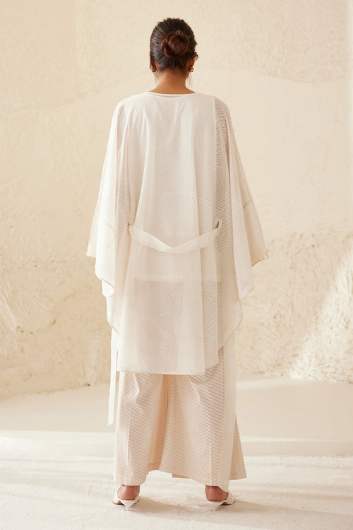 Pristine White Block Printed Kimono Set