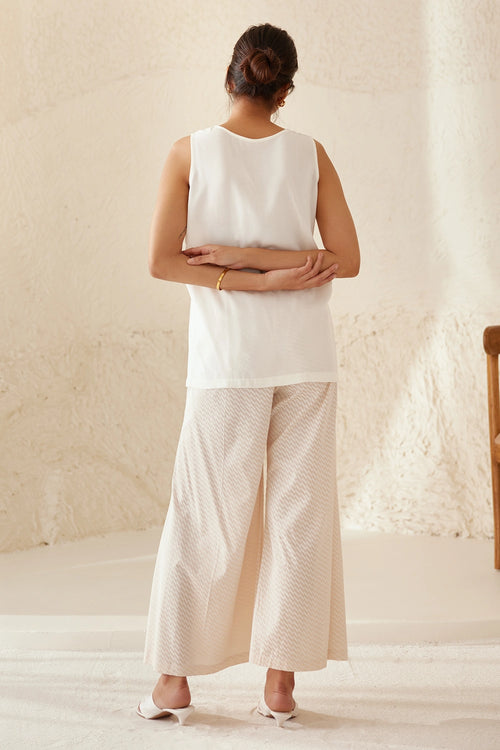 Pristine White Block Printed Kimono Set