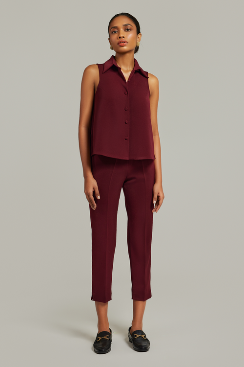 Burgundy Stretch Suiting Sleeveless Top