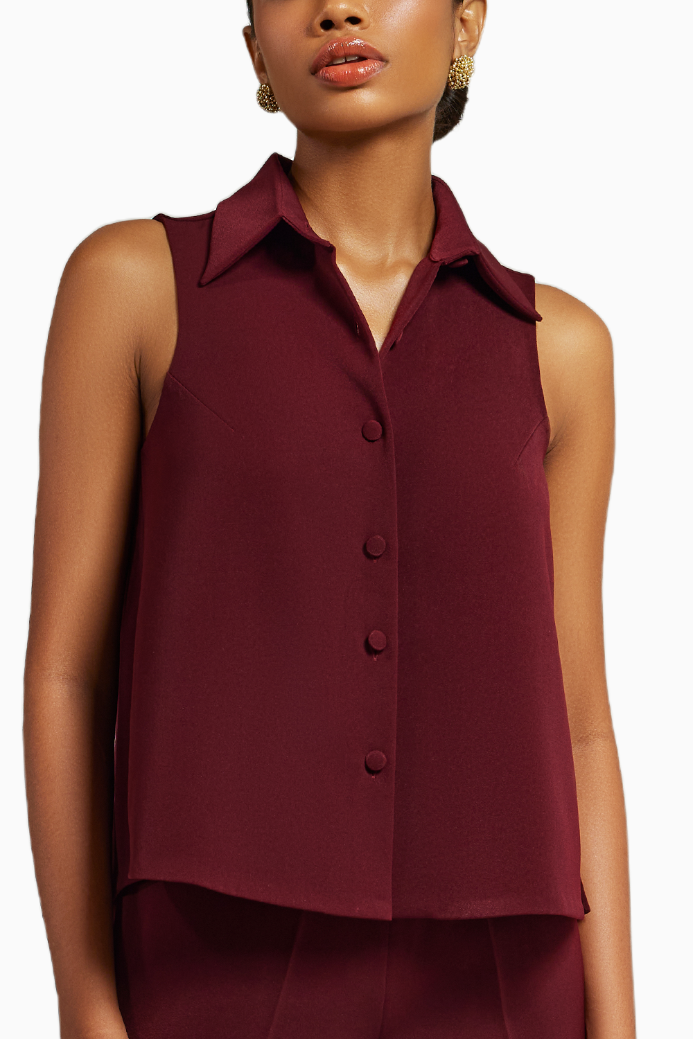 Burgundy Stretch Suiting Sleeveless Top