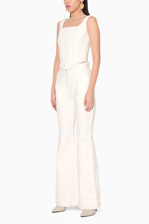 White Nylah Denim Corset with Flared Pants